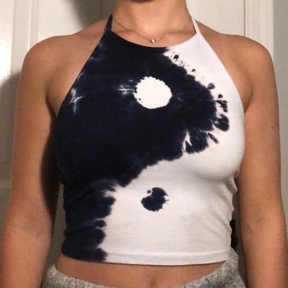 LA Hearts Blue/white yin and yang halter top